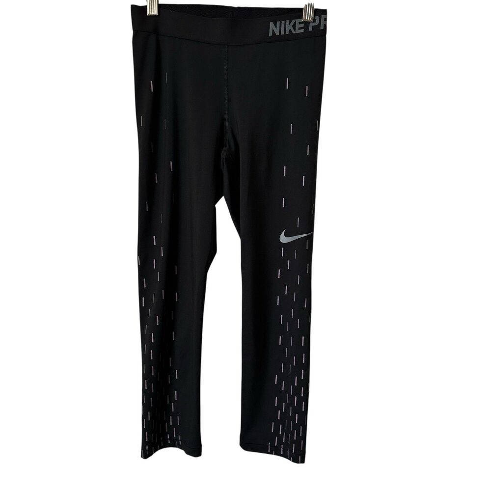 Nike Pro Dri Fit Leggings Women Small Black /Purple Pattern Training Capri